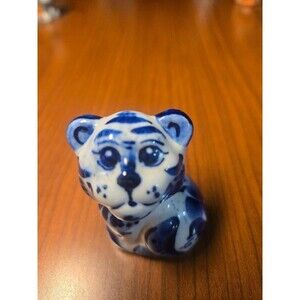 GZHEL Russian Porcelain Blue & White Tiger Figurine